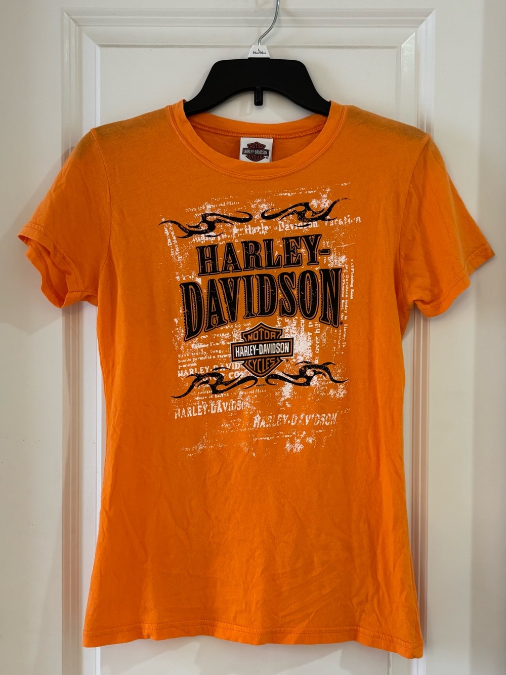 Harley-Davidson Orange Short Sleeve Tee with Black Graphic